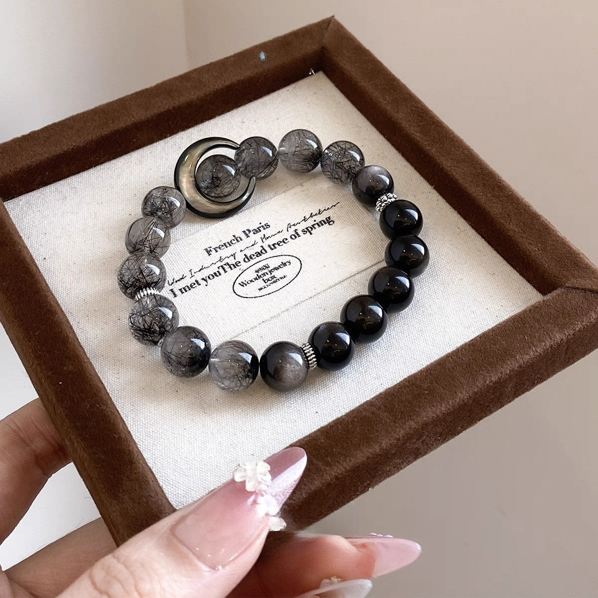 "Midnight Eclipse" Black Rutilated Quartz & Silver Obsidian Bracelet