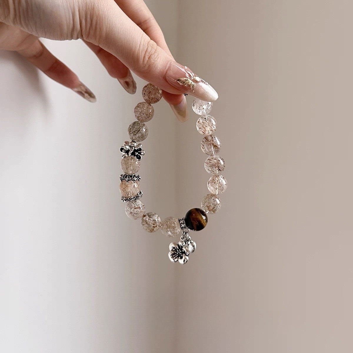 "Aura of Abundance" Black Rutilated Quartz & Tiger's Eye Bracelet