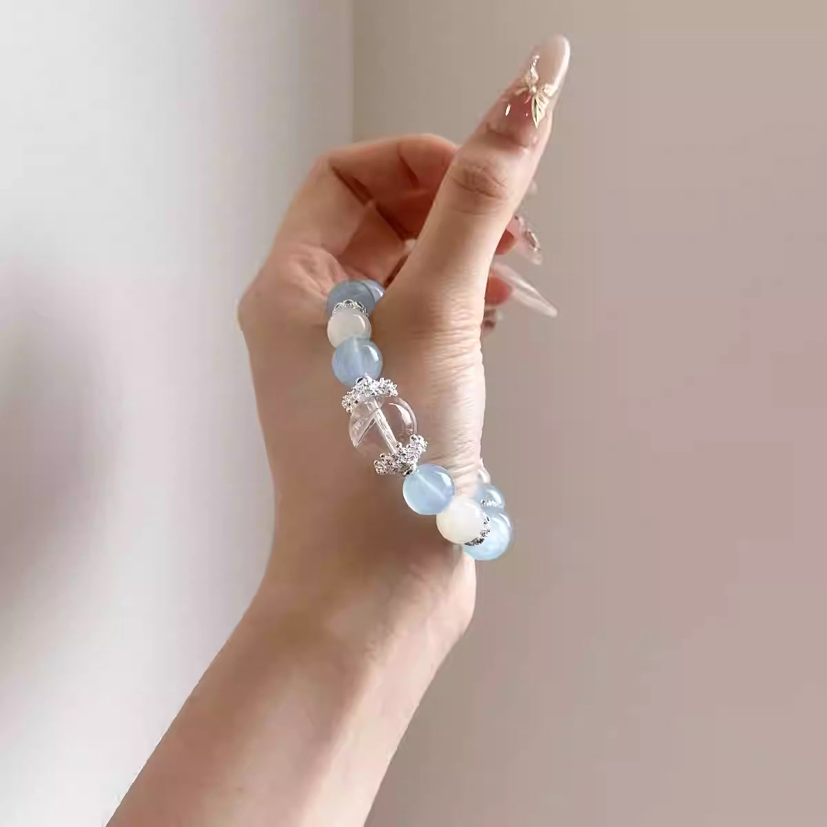 "Lunar Cove" Aquamarine & White Azeztulite Bracelet