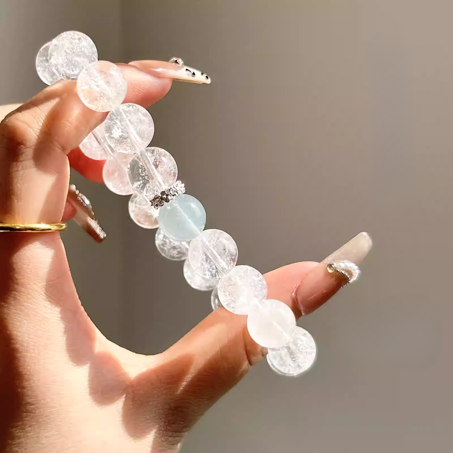 "Stellar Flow" White Azeztulite & Aquamarine Bracelet