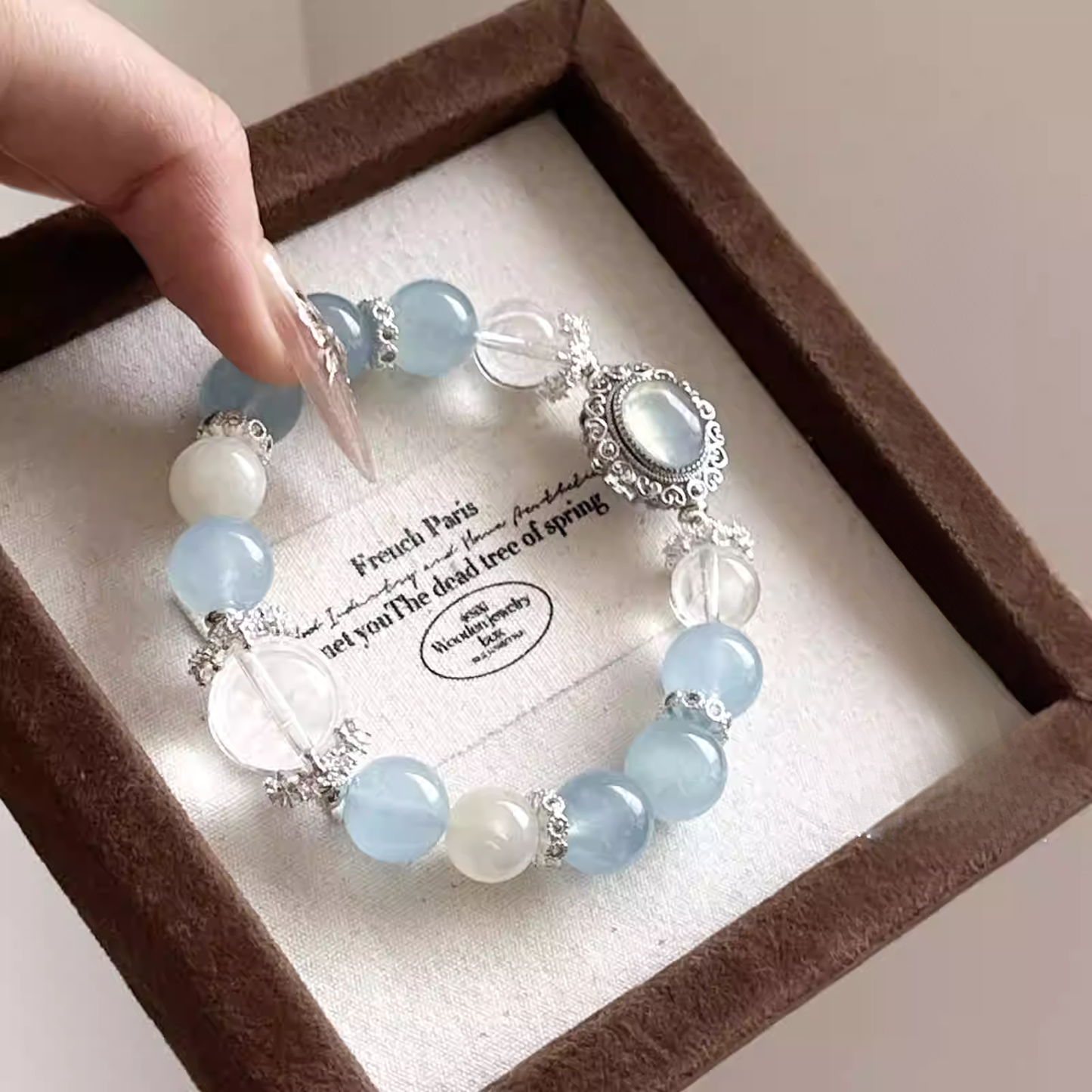 "Lunar Cove" Aquamarine & White Azeztulite Bracelet