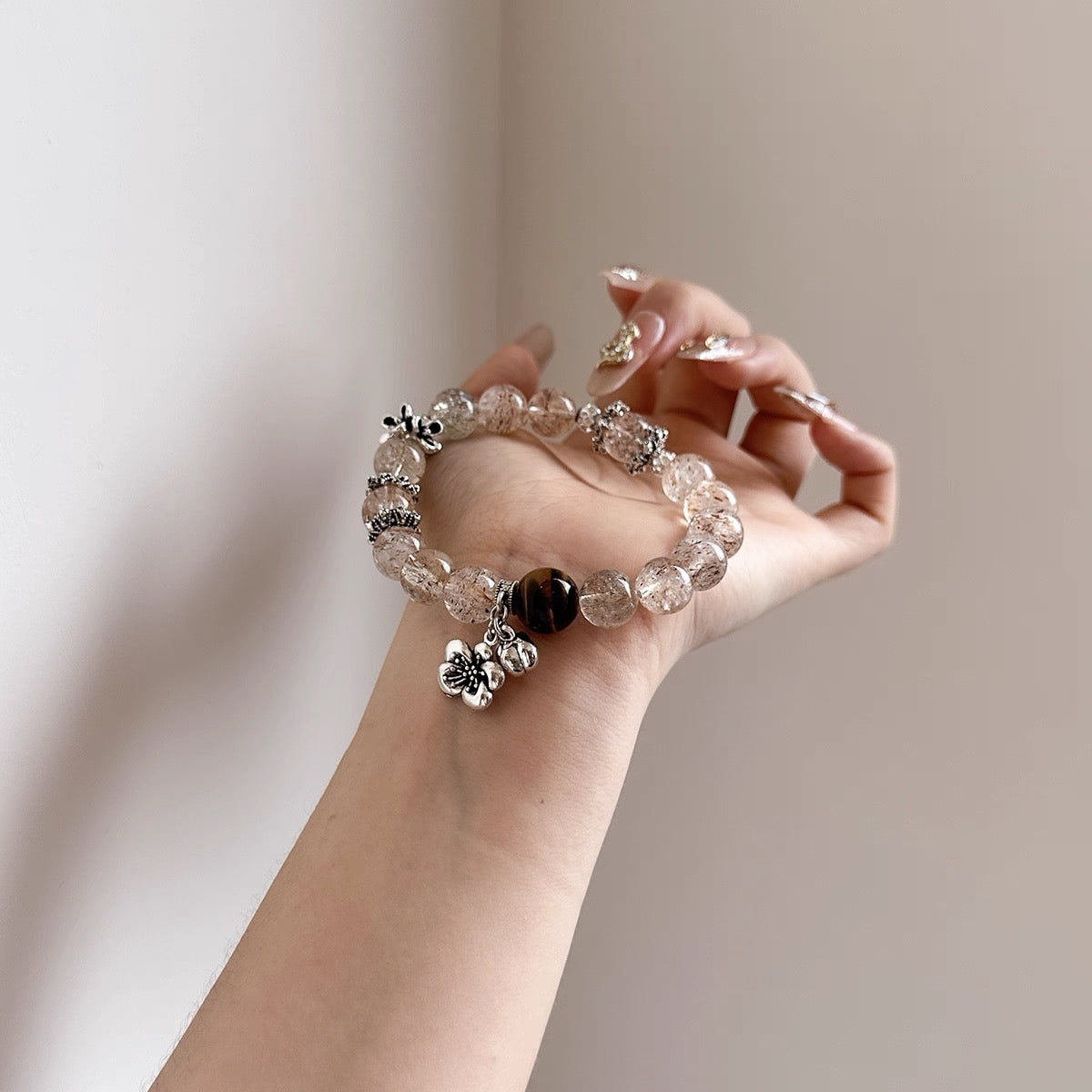 "Aura of Abundance" Black Rutilated Quartz & Tiger's Eye Bracelet