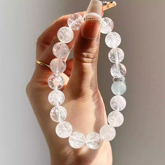 "Stellar Flow" White Azeztulite & Aquamarine Bracelet